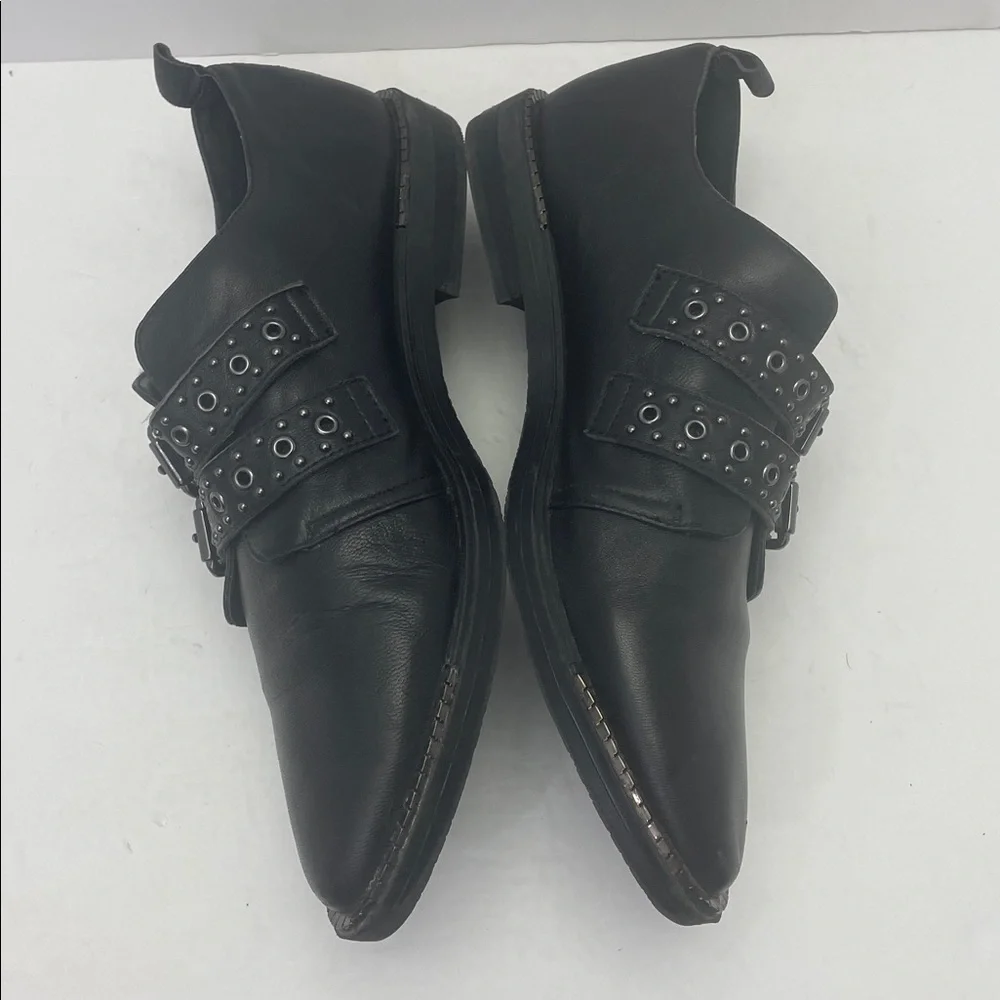 Bleecker & Bond 9..5 Leigh Double Studded Monk Strap Black Leather Oxfords Shoes